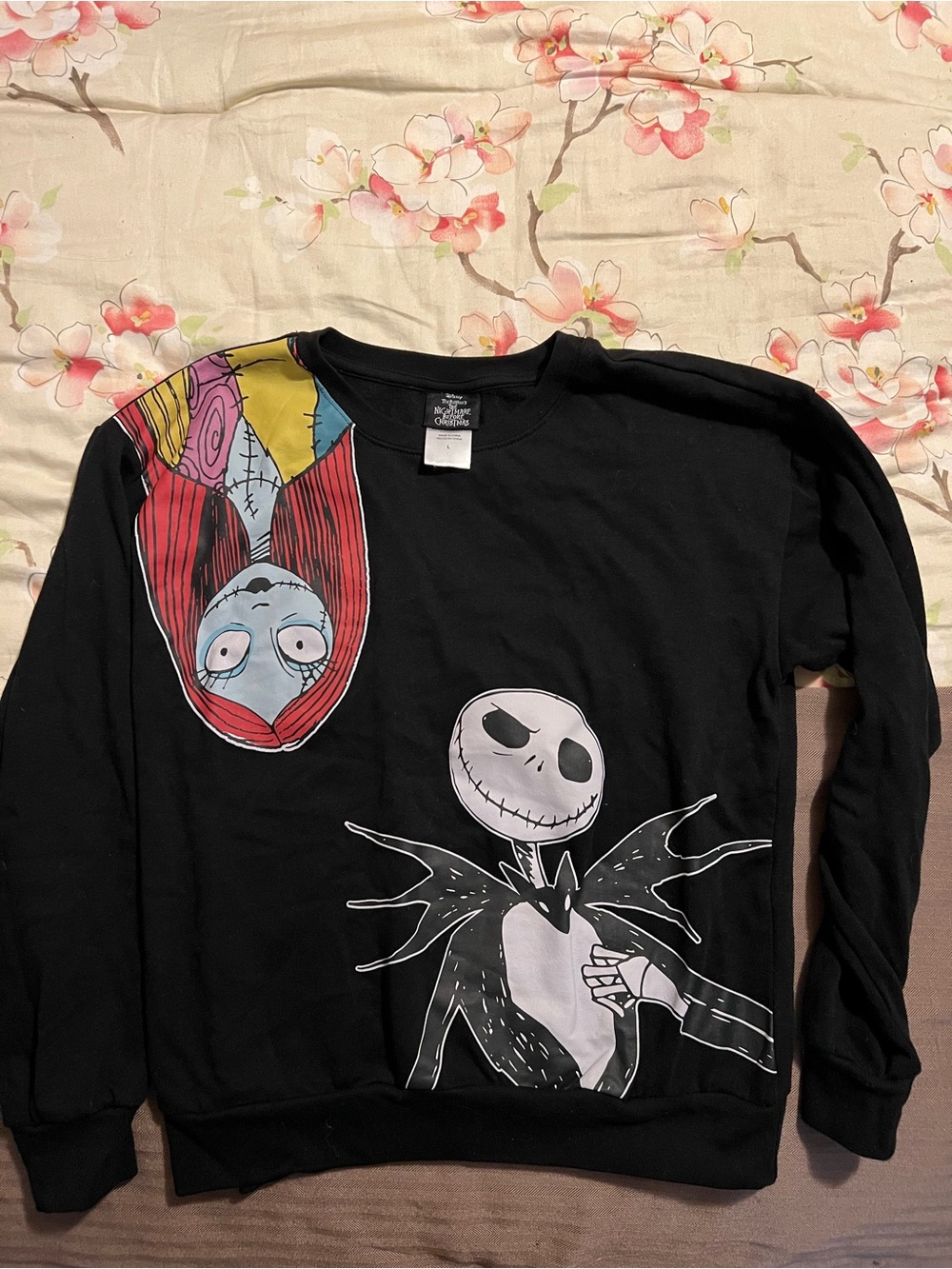 Disney Nightmare Before Christmas Sweatshirt Womens Large Black Jack & Sally